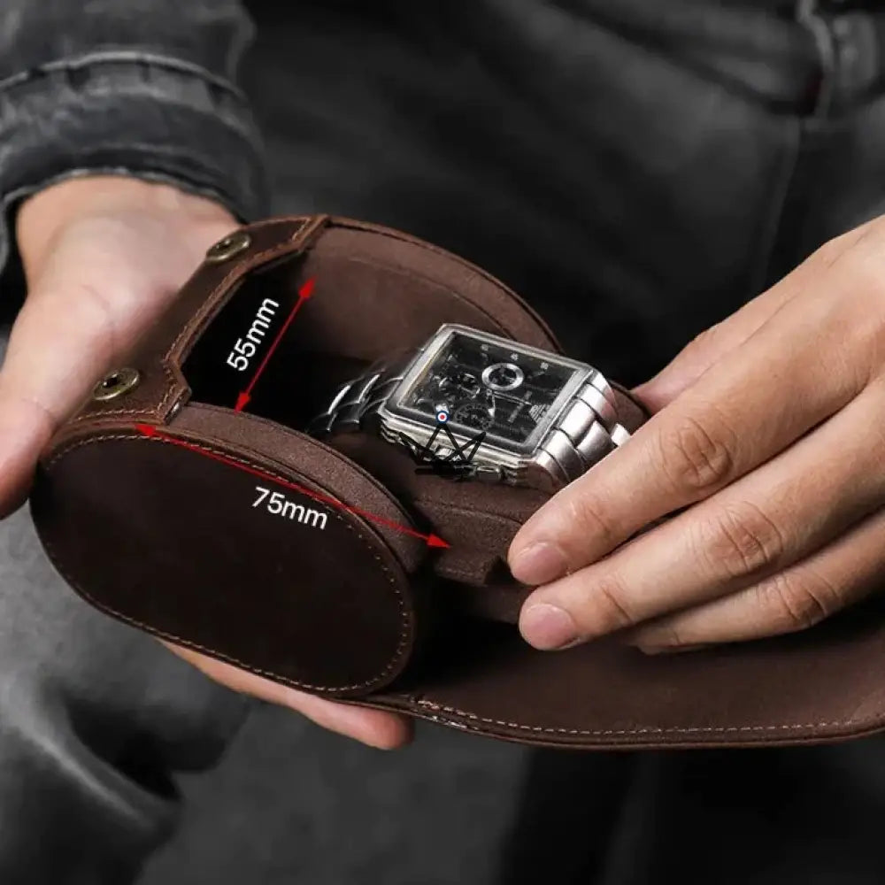 Customizable Leather Automatic Watch Travel Case - Voyageur TimeGuardian — view 4