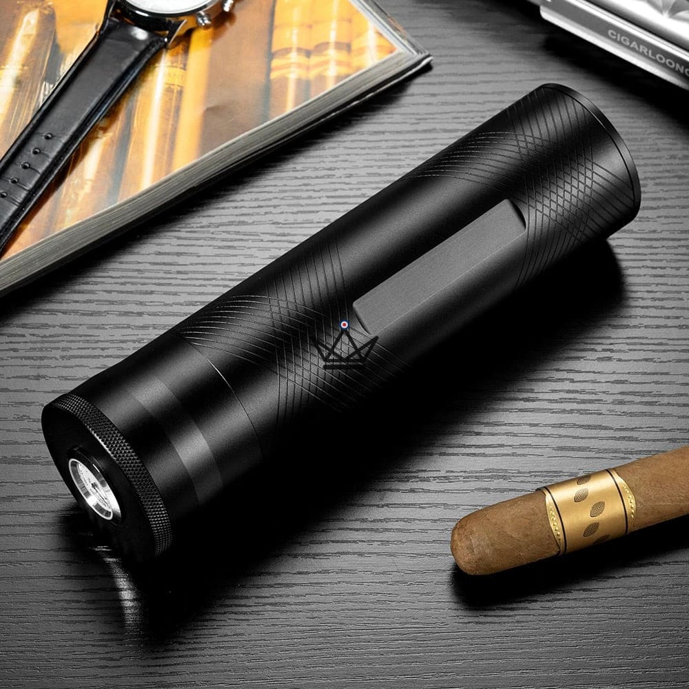 Sentinel Quattro Cigar Tube — machined aluminum, 4 cigars, integrated hygrometer & humidifier, side window, 6 finishes — view 10
