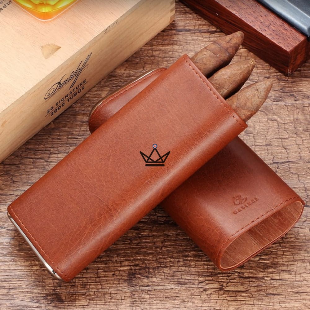 NEBOS Cigar Case – Leather & Cedar, 3-Cigar Capacity, Cigar Cutter Included — view 12