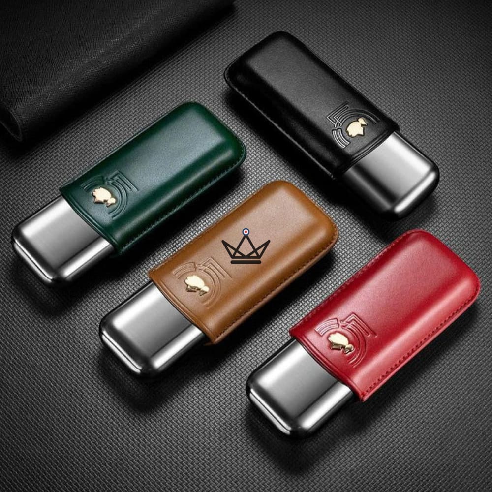SAVOY 50' Edition Cigar Case — Grained Leather & Stainless Steel, Embossed Pattern, 2 Cigars — view 2