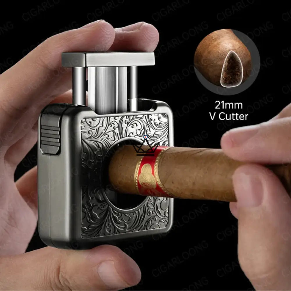 Zigarrenschneider Empire Edition 4-in-1 — V-Schnitt 21 mm, Halter, Stanzer & Bohrer, Edelstahl, 5 Ausführungen, Inklusive Geschenkbox – Ansicht 13