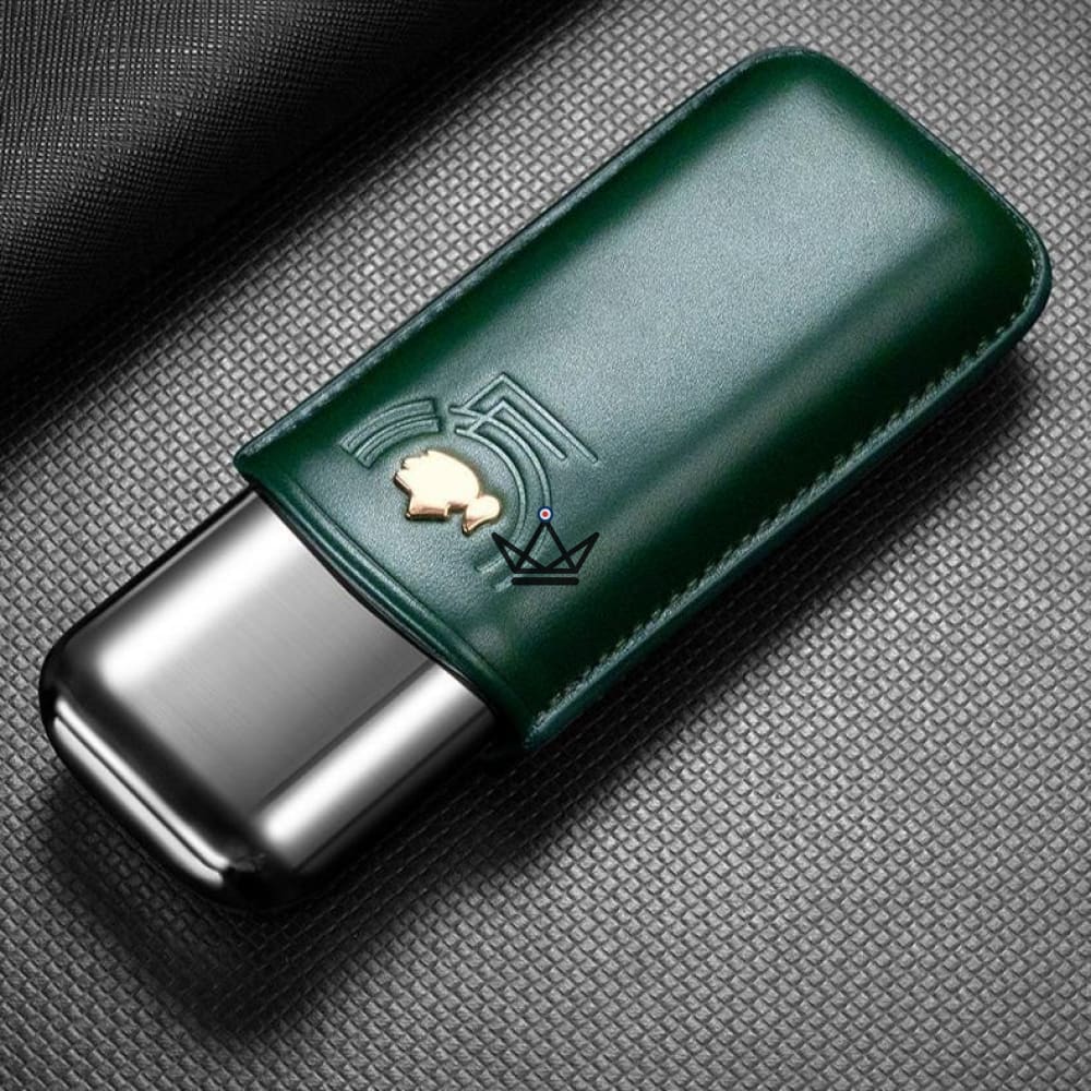 SAVOY 50' Edition Zigarrenetui — genarbtes Leder & Edelstahl, geprägtes Motiv, 2 Zigarren – Ansicht 4