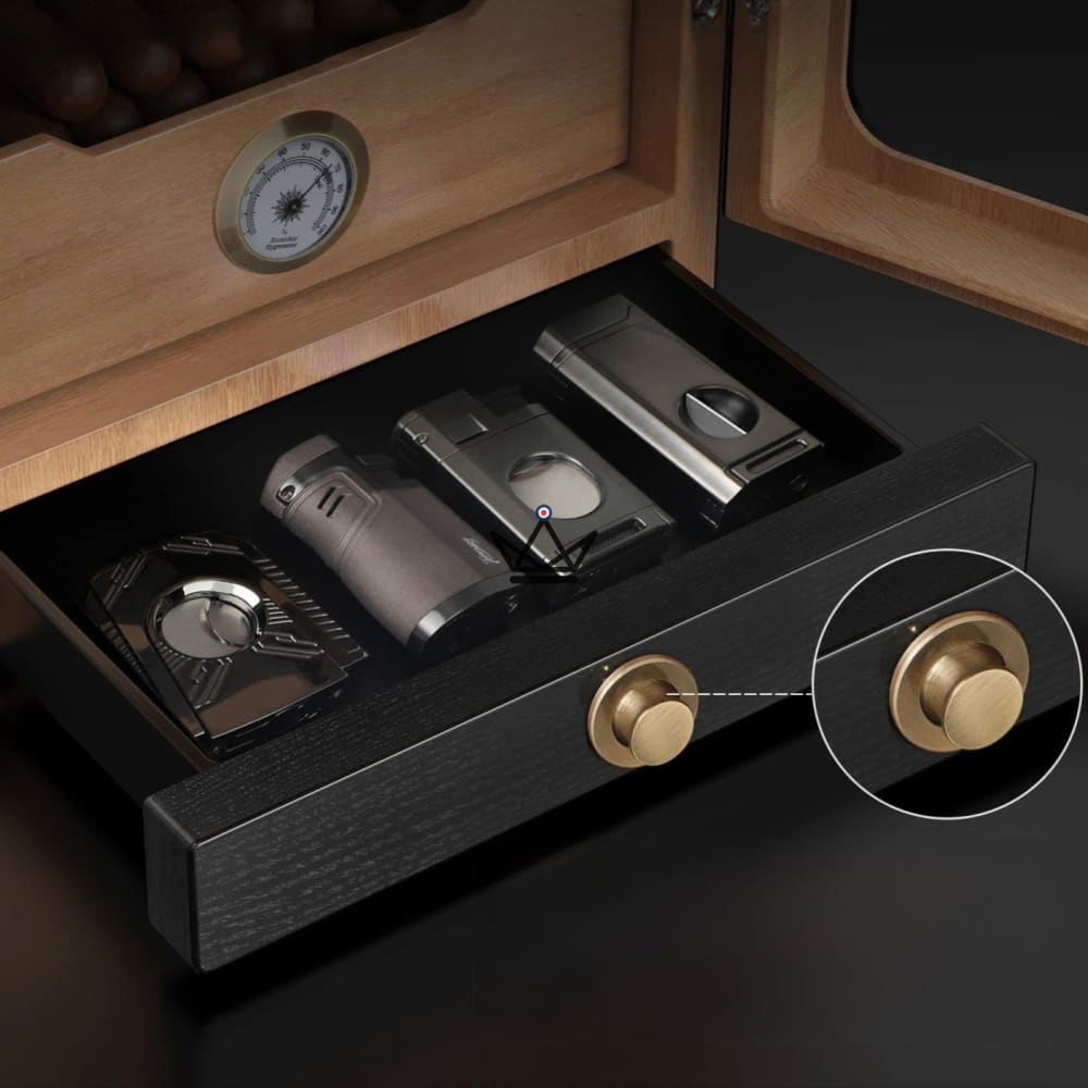 Titanis Lux Cigar Humidor — Spanish Cedar, LED Lighting, 150 Cigars, 3 Humidifiers, Walnut or Black Ebony — view 5