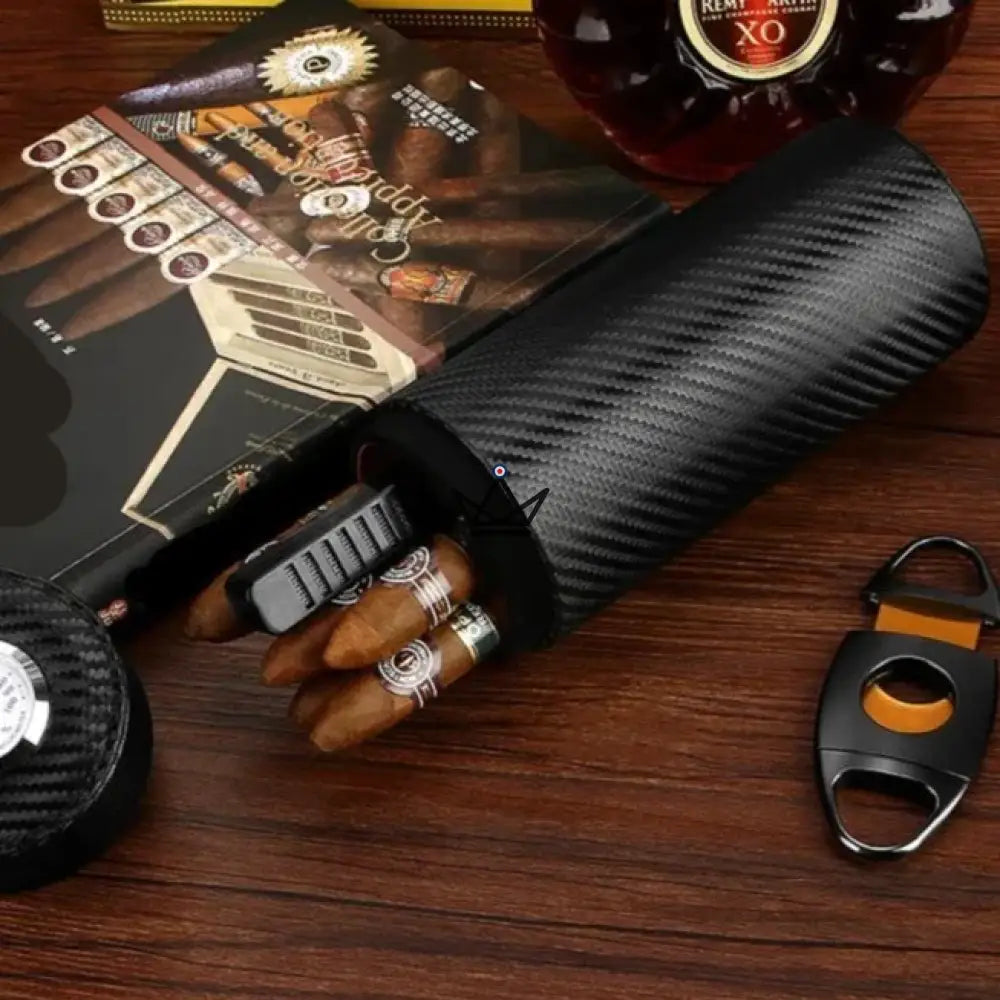 Orbal Carbon Cigar Humidor — Cylindrical Carbon Fiber & Cedar, 5 to 10 Cigars — view 1