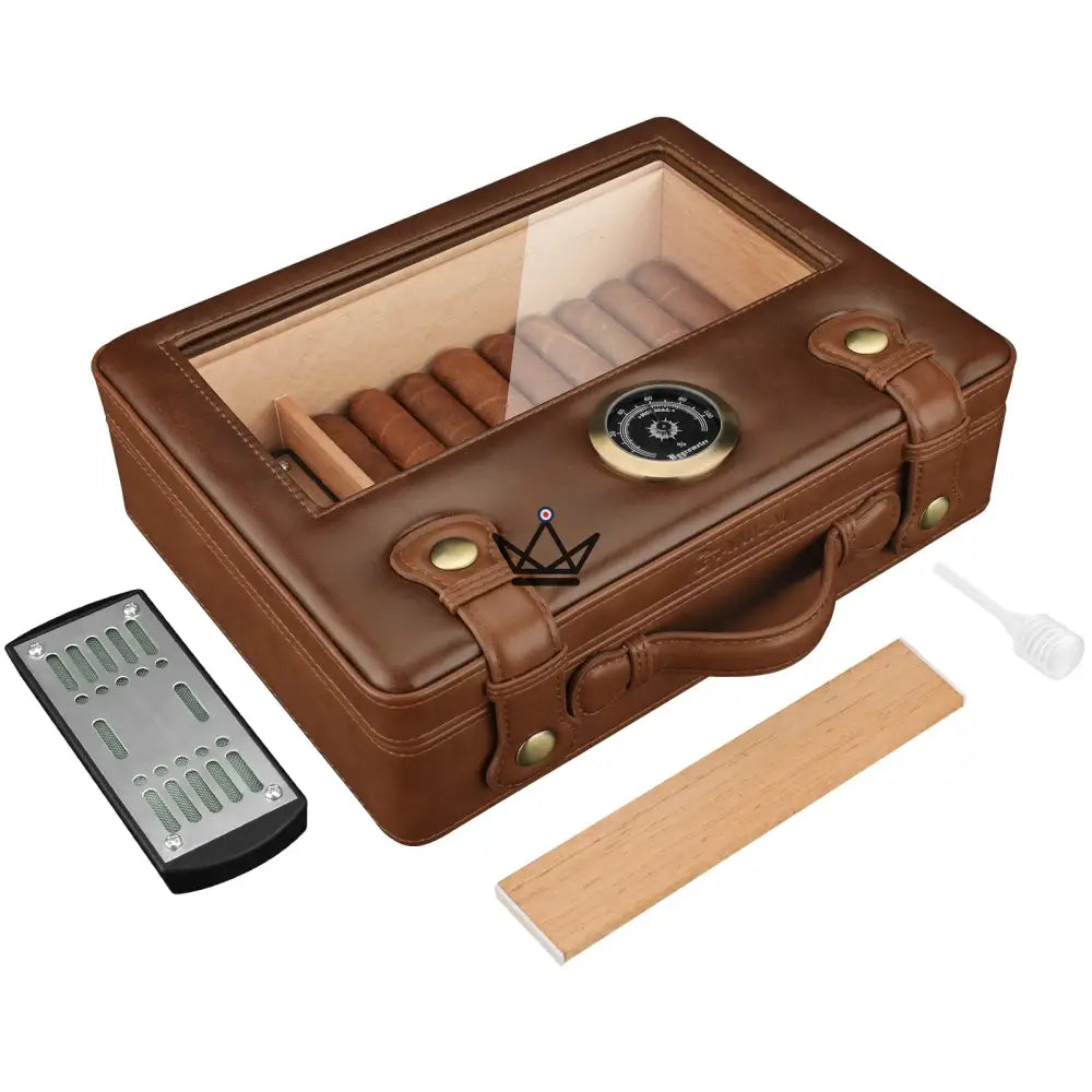 Prestige Traveler Cigar Humidor — Gold Brass, Spanish Cedar, 50 Cigars, Glass Top, Hygrometer & Crystal Humidifier — view 12