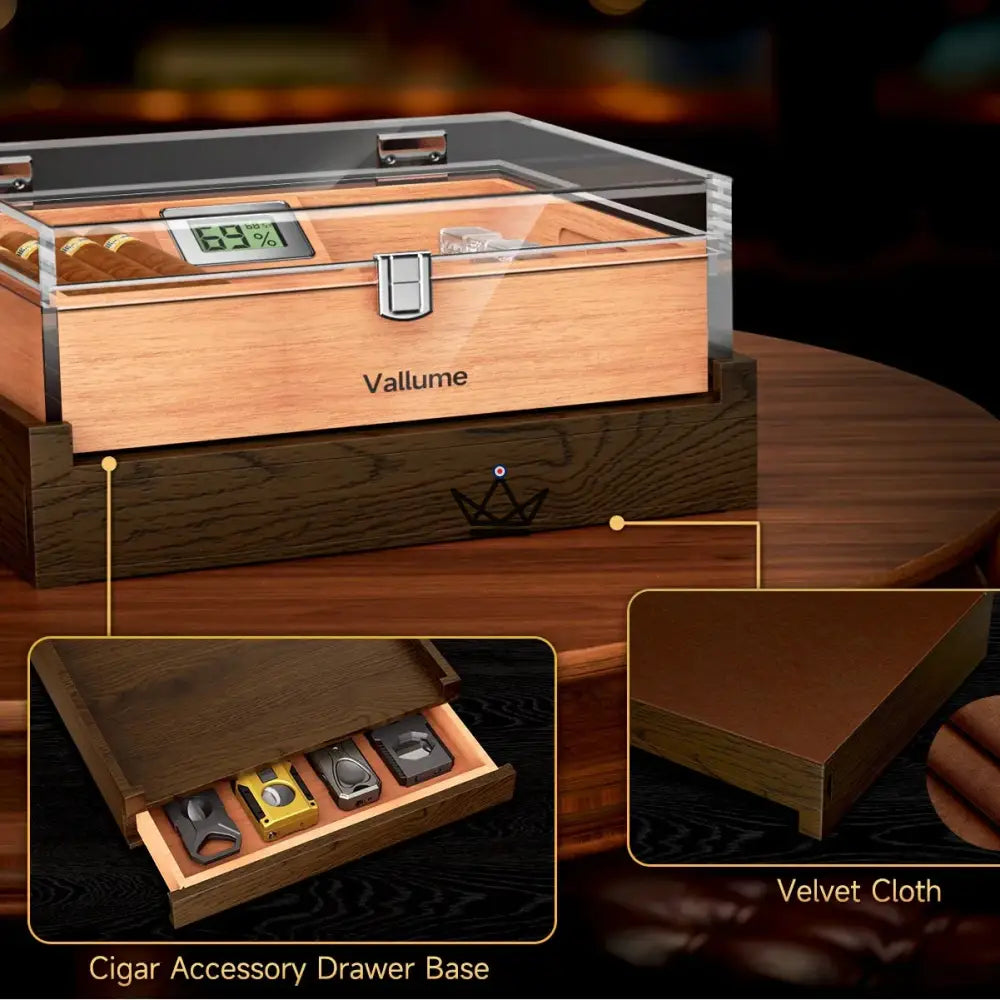 Aerion Vault Cigar Humidor — clear acrylic, cedar, accessory drawer, 2 sizes — view 10