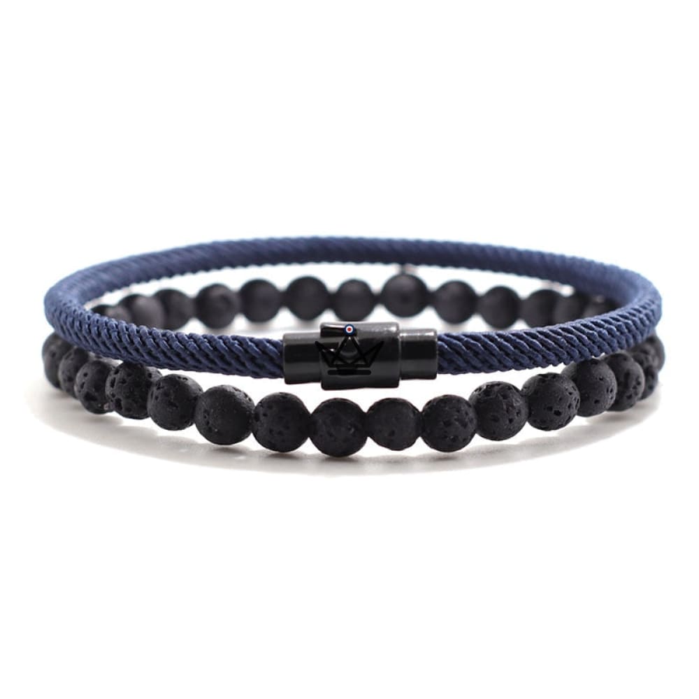 DUO ELEMENTARY STONE Pack - Cord & Onyx Bracelet - 9 Colors — Navy blue / XS - 16.5cm