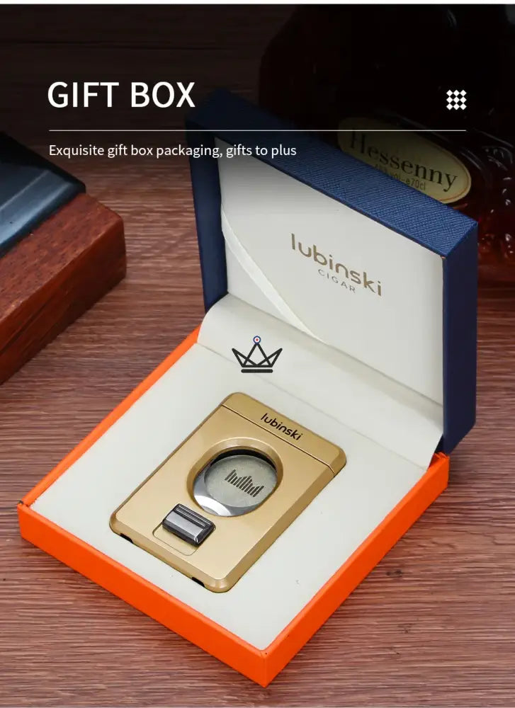 King Expert Cigar Cutter — Double Blade Stainless Steel Guillotine, Max 23mm, 4 Colors to Choose From, Gift Box Included — Gold