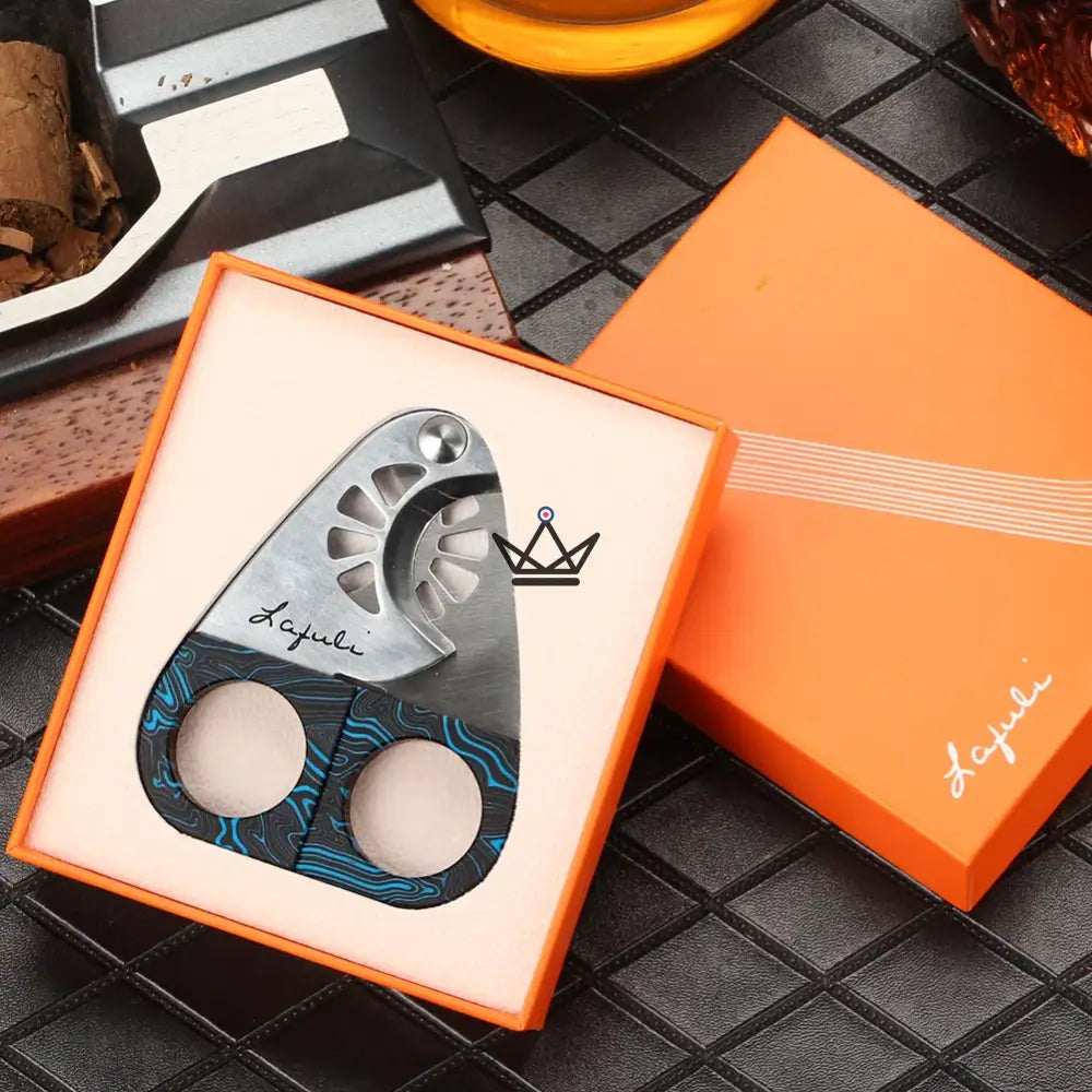 Master Cigar Cutter 100 — Stainless Steel Double Blade Guillotine, 60 Ring Gauge, Crimson & Midnight Colors, Orange Signature Box — view 2