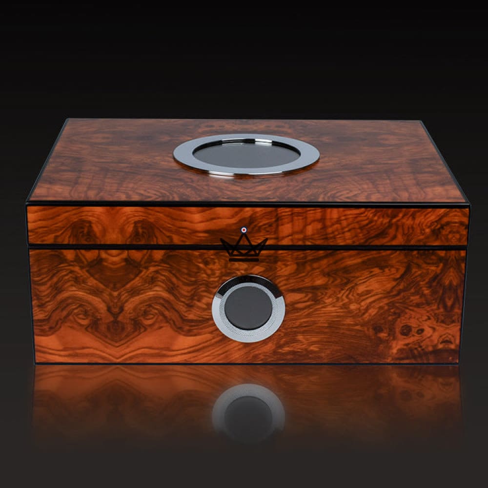 Zigarrenhumidor Hublot Prestige Mahagoni Amber Edition – spanisches Zedernholz, Bullauge aus gehärtetem Glas, 50 Zigarren, Digitalhygrometer und magnetischer Befeuchter – Ansicht 7