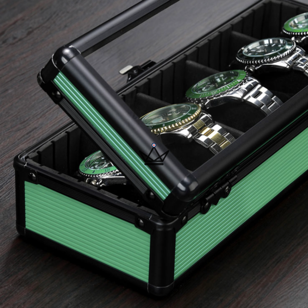 Luxus-Uhrenbox ORDO TEMPUS – Aluminium, 5 Fächer, Schwarz oder Grün – Ansicht 6