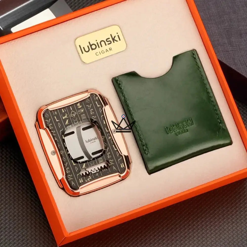 Maestro Edition Cigar Cutter — Double Blade Engraved 62 Ring Gauge, Libertad · Pharaon · Heritage | Green Genuine Leather Pouch & Gift Box Included — Pharaoh