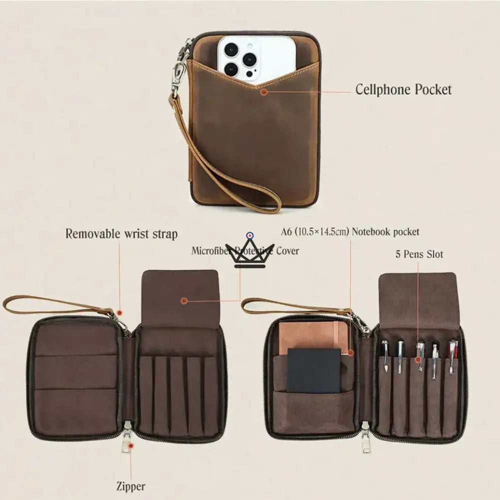 Leather Pocket Organizer - Customizable Pens & Notebooks - VOYAGEUR Plume — view 7