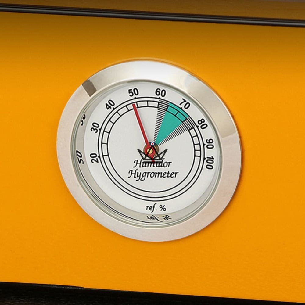 Sanctuarium Carbon Cigar Humidor — Carbon fiber & yellow, Spanish cedar, front hygrometer, magnetic humidifier, ~40 cigars — view 4