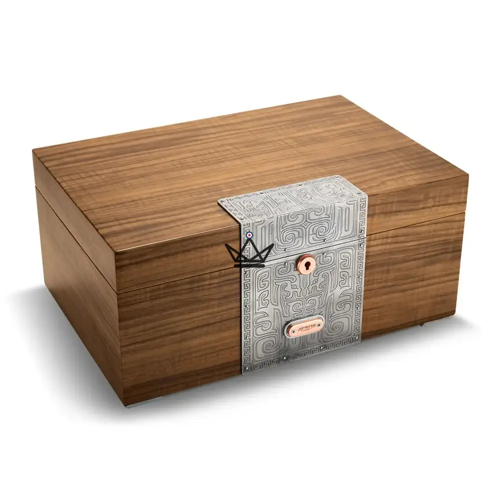 Héritage Empyrean Cigar Humidor — solid wood & cedar, ~100 cigars, lock, dual zone, gold or silver — view 14