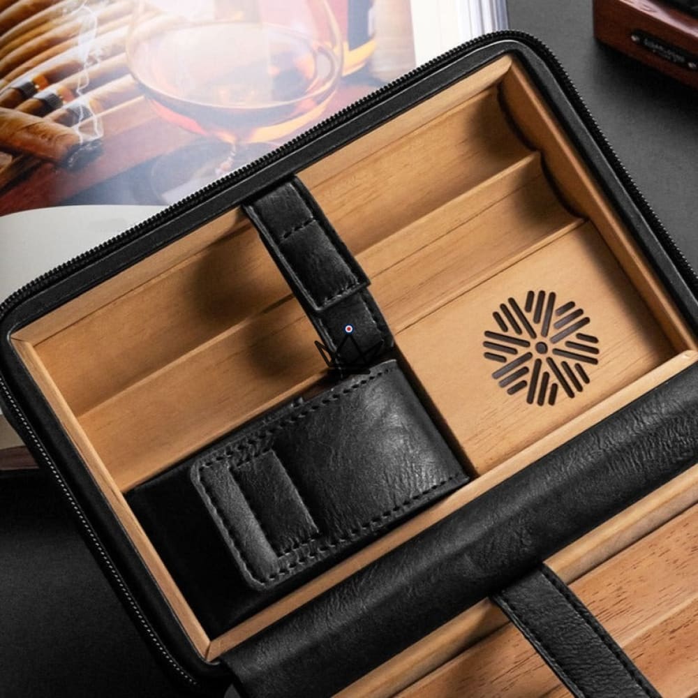 Reise-Humidor-Set aus Leder + Feuerzeug – TISFA-STIL – Ansicht 3