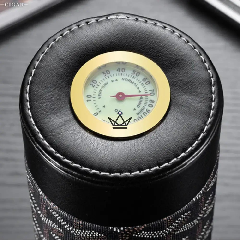 Zylindrischer Humidor ORBAL Alpine — Chevron-Leder, Hygrometer & Befeuchter, 5 bis 10 Zigarren – Ansicht 8
