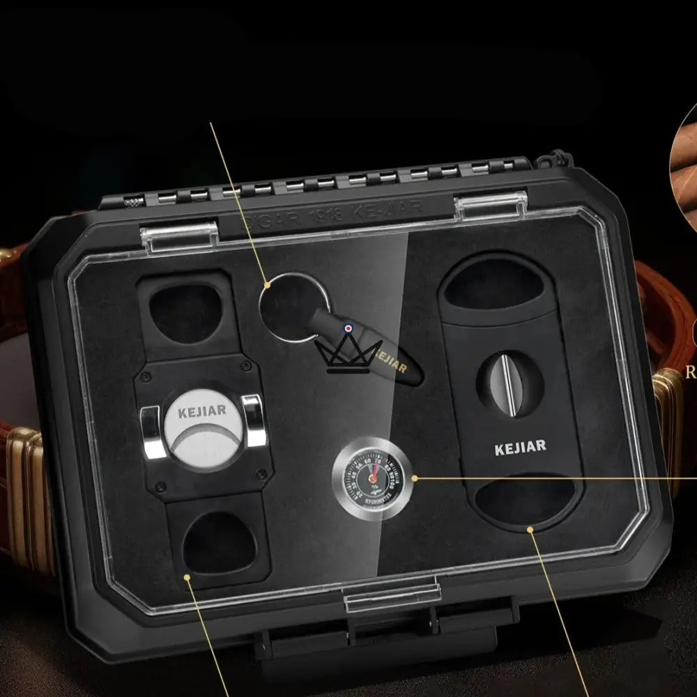 New Origin Zigarren-Reiseetui — Tragbarer Mini-Humidor, Hygrometer & 5 integrierte Accessoires – Ansicht 8