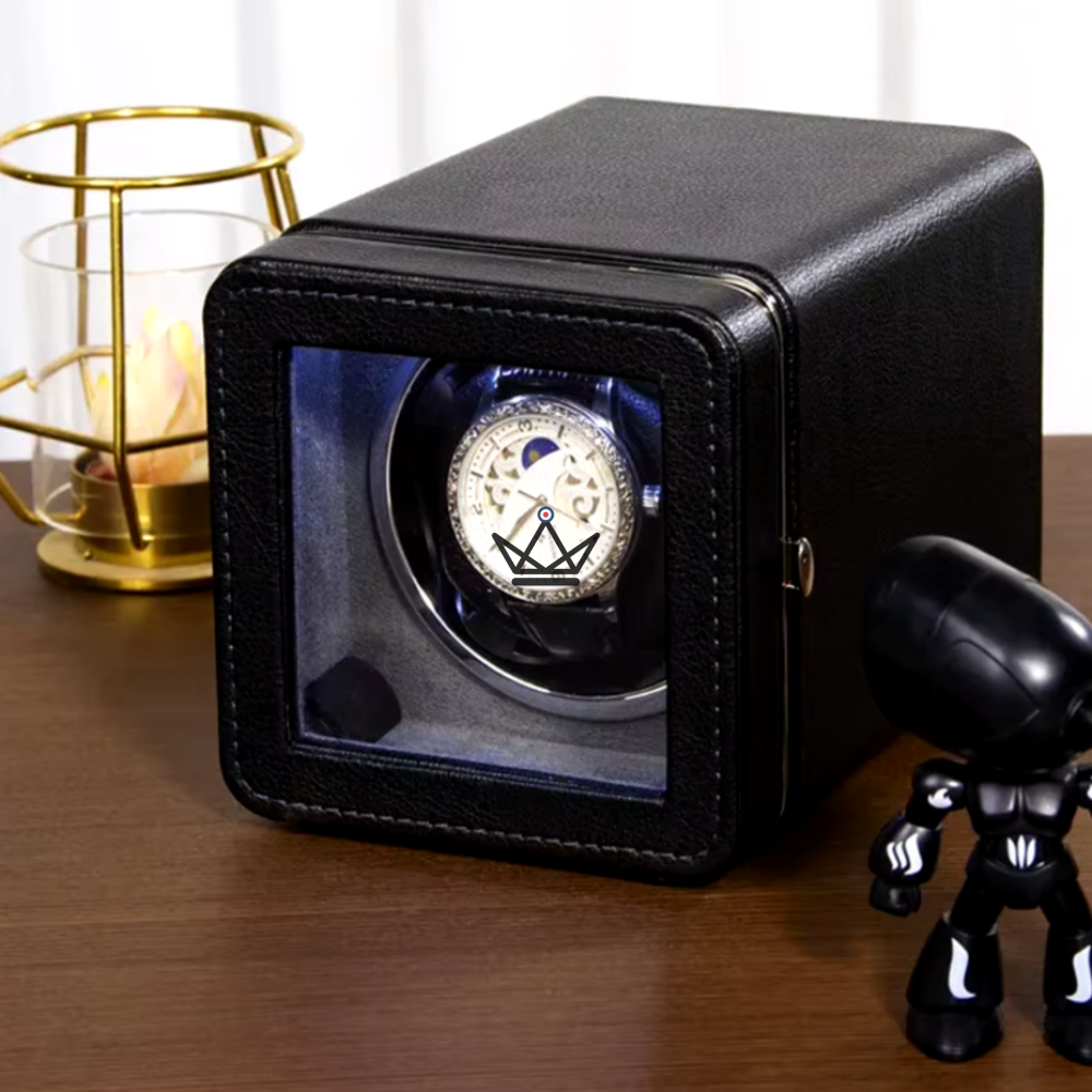 Uhrenbeweger für Automatikuhren PRESTIGE ÉQUINOXE — PU-Leder, blaue LED, 5 Modi, USB-C – Ansicht 7