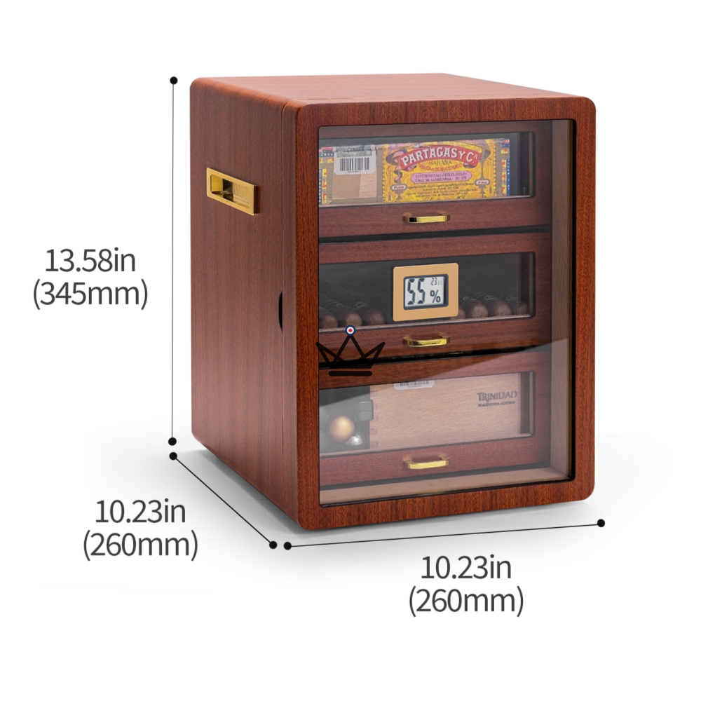 NOCTURIS Cigar Humidor — Piano Lacquer, Spanish Cedar, 3 Gold-Plated Glass Drawers, ~100 Cigars, Walnut or Chablis — view 8