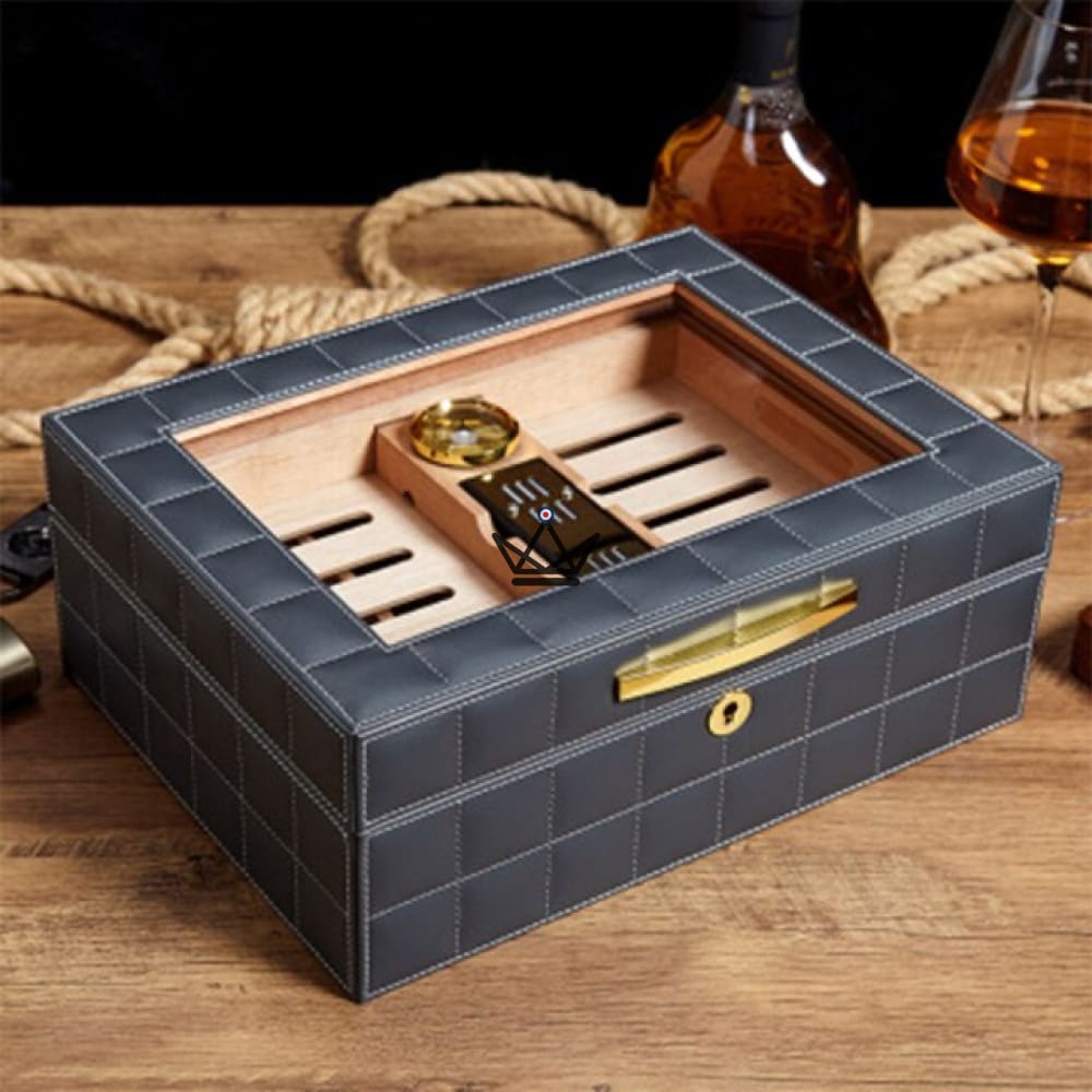 Humidor Norton Edition – gestepptes Echtleder, 4 Farben, Zedernholz, Tablett & Teiler, 50 bis 60 Zigarren – Ansicht 15