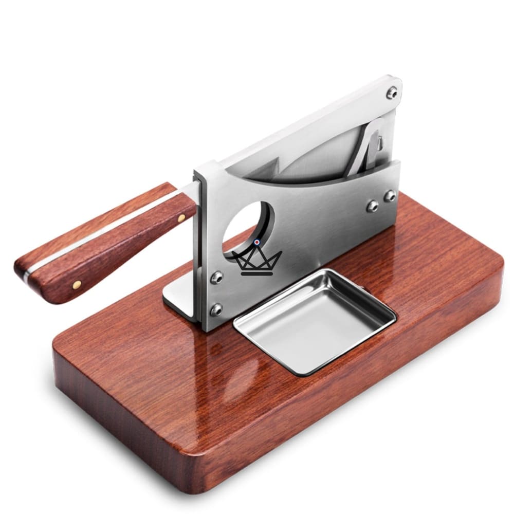 Desktop Cigar Cutter HELIX Loop — Solid Wood & Stainless Steel Lever Cutter | Integrated Catch Tray — view 5