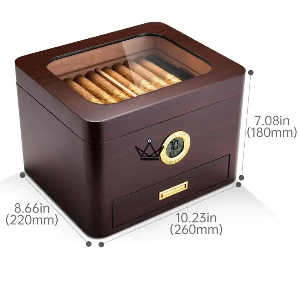 Zigarrenhumidore Équinoxe – spanische Zeder, goldener Glasdeckel, 65 Zigarren, digitales Hygrometer, luftdichte Versiegelung – Ansicht 10