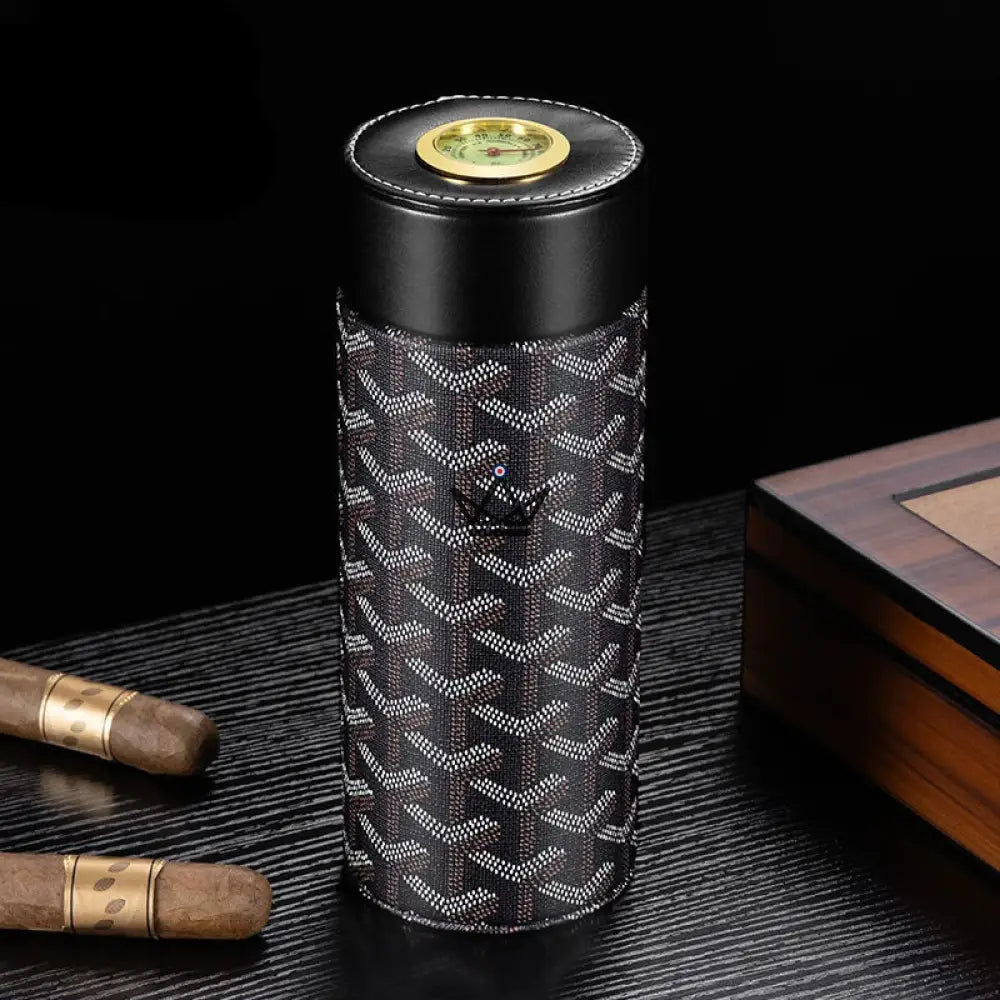 Zylindrischer Humidor ORBAL Alpine — Chevron-Leder, Hygrometer & Befeuchter, 5 bis 10 Zigarren – Ansicht 7