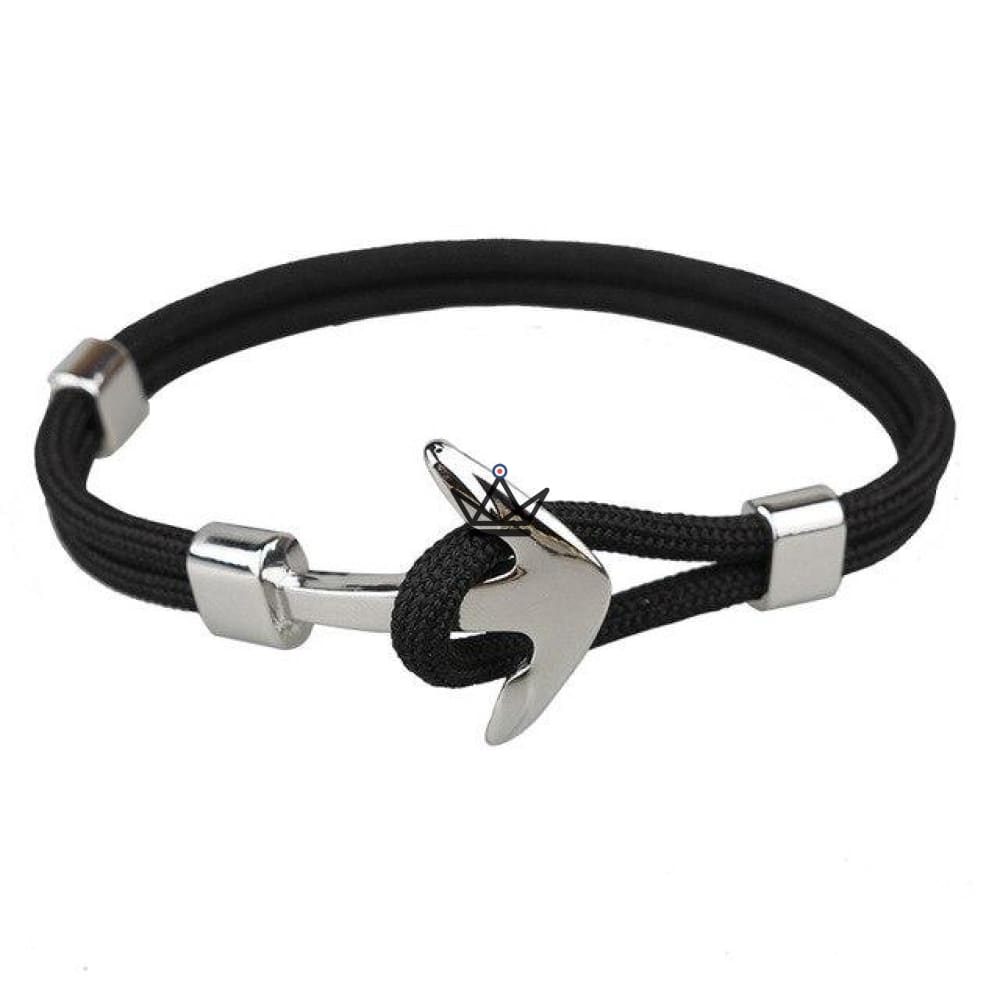 Poseidon Marine Bracelet - Silver Anchor - 10 Colors — Black