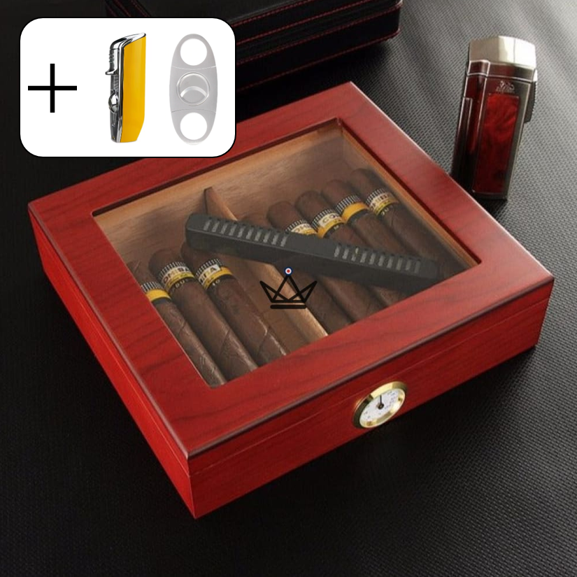 Humidor JANGO – verglast, 20 Zigarren, spanisches Zedernholz & Befeuchter – Ansicht 11