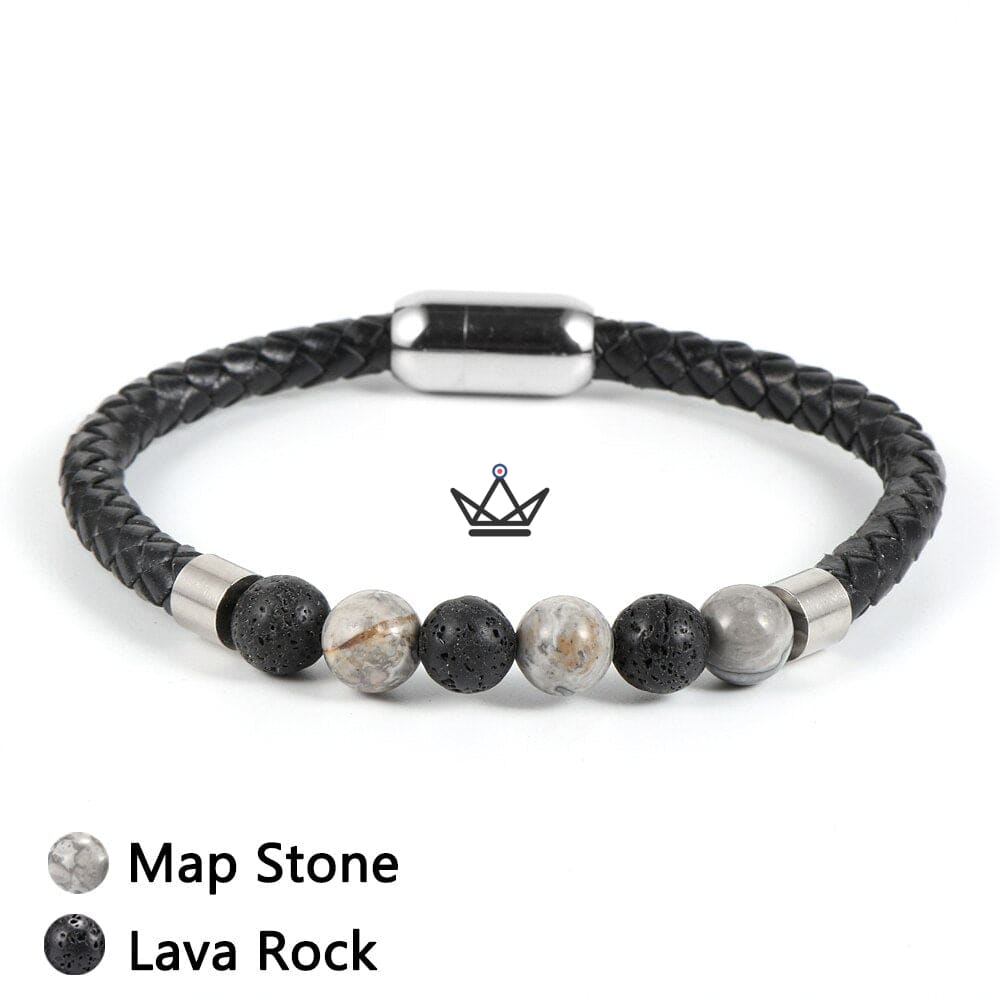 Leather Pearl Bracelet - Braided Leather & Natural Stones - 10 Stones — view 15