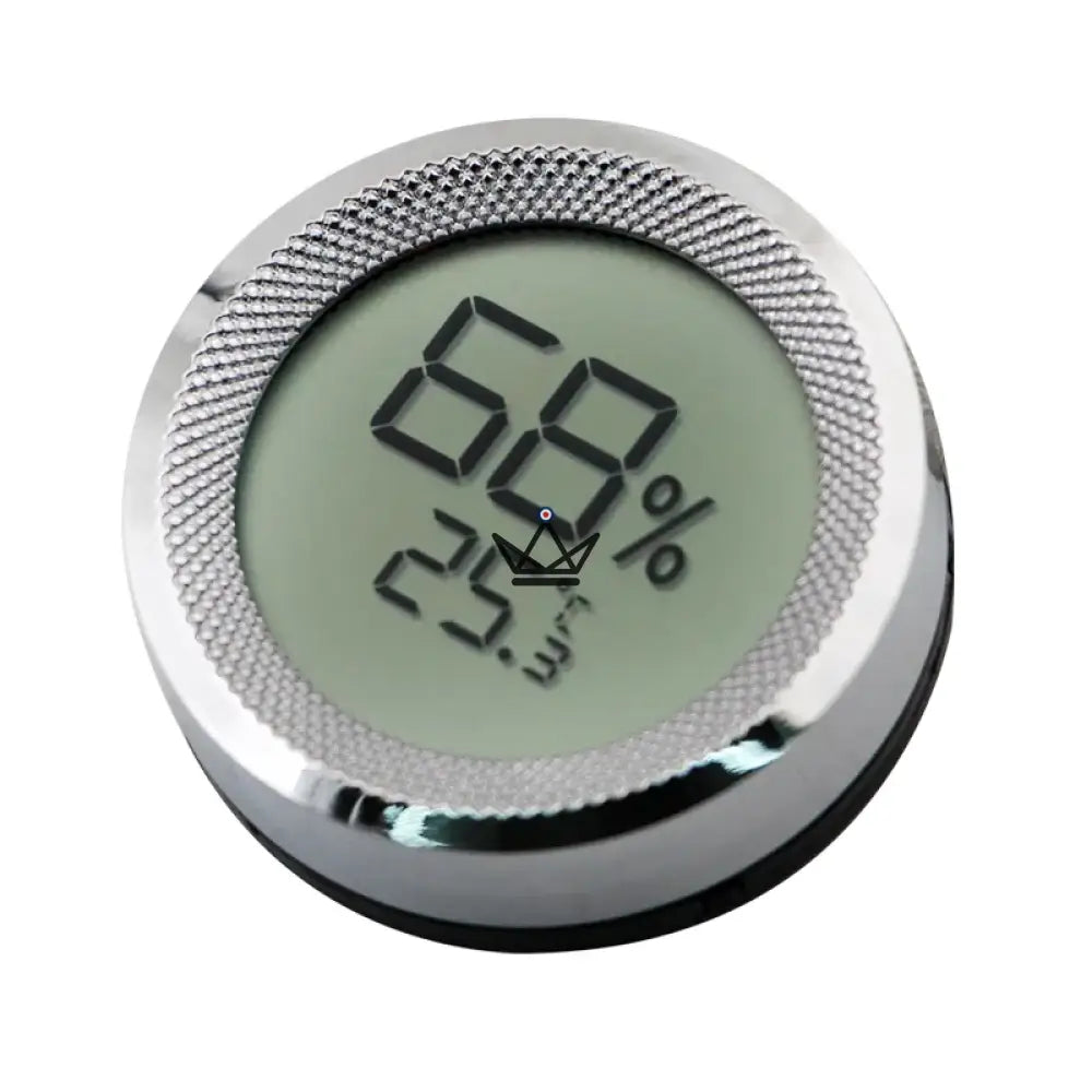 CARBONRING Electronic Cigar Hygrometer — LCD, 3 Finishes Black Gold Silver | Cigar Humidor — Silver