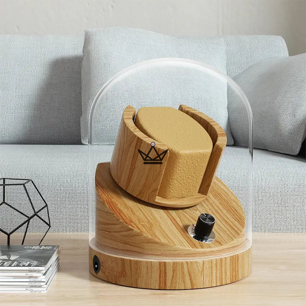 Automatic Watch Winder CHRONO DOME — Under Glass Dome, Solid Wood, 5 Mabuchi Modes — Beech / 1 location