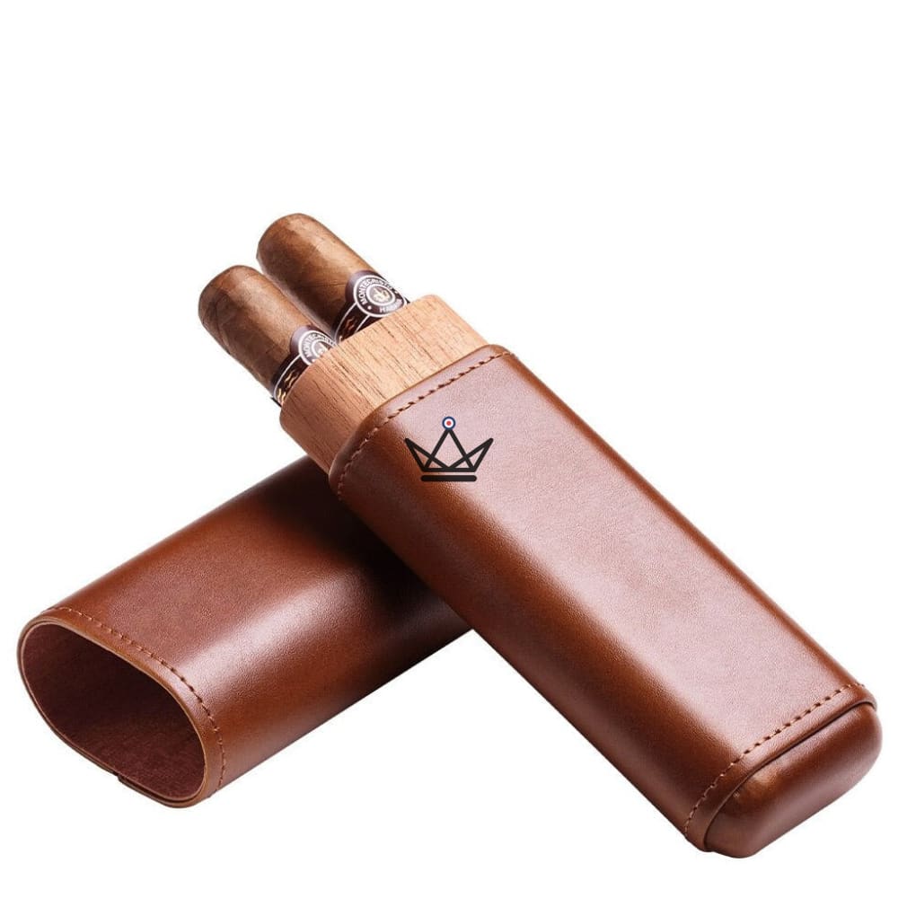 DAMAS WOOD Cigar Case — Cowhide & Cedar, Cowboy Style, 2 or 3 Cigars — 2 cigars