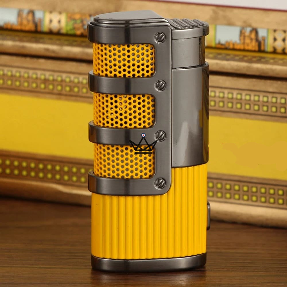 FLYKE 3-torch Jet Lighter — Integrated Punch, Refillable | Yellow & Black — Yellow