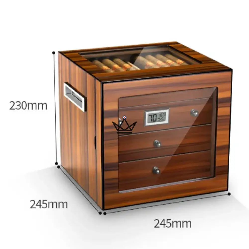 Zigarrenhumidor Regalia 100 – spanische Zeder, Glasfenster, 3 Zedernholzschubladen, ~50 Zigarren, Digital-Hygrometer & Befeuchter – Ansicht 6