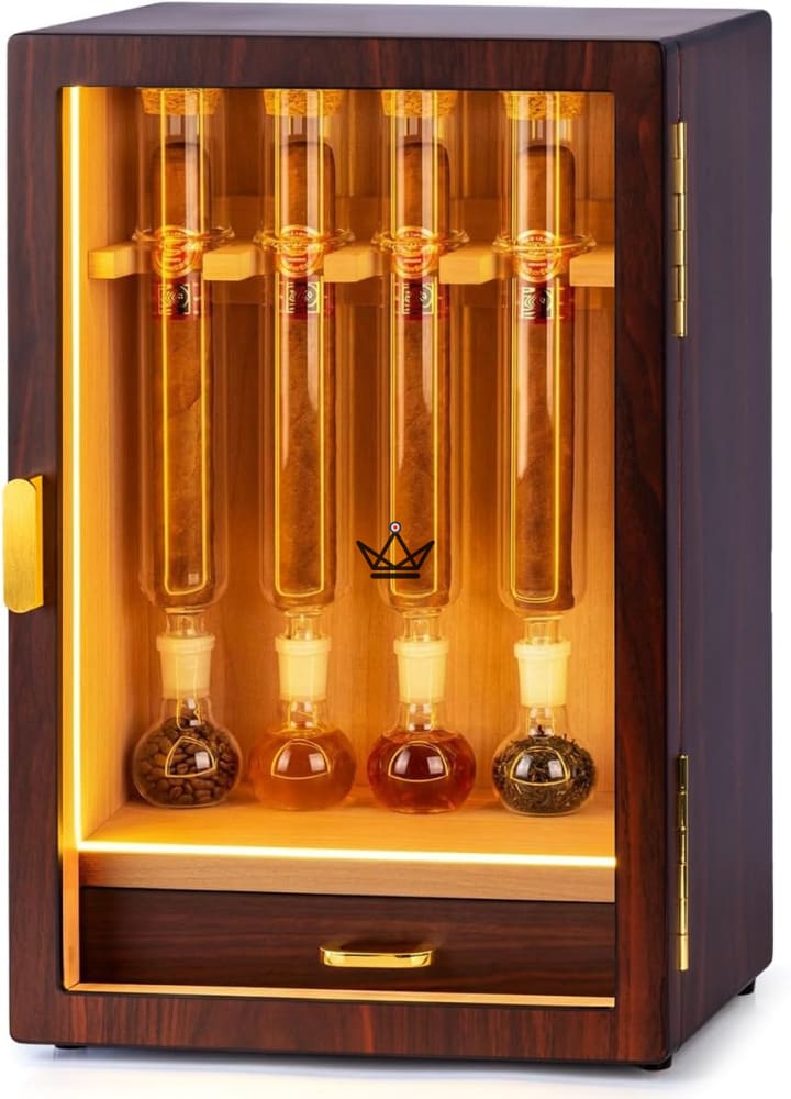 Zigarren-Humidor mit LED-Beleuchtung und Zedernholz für 4 Röhren – INFUSIO SANCTUAIRE – Ansicht 4