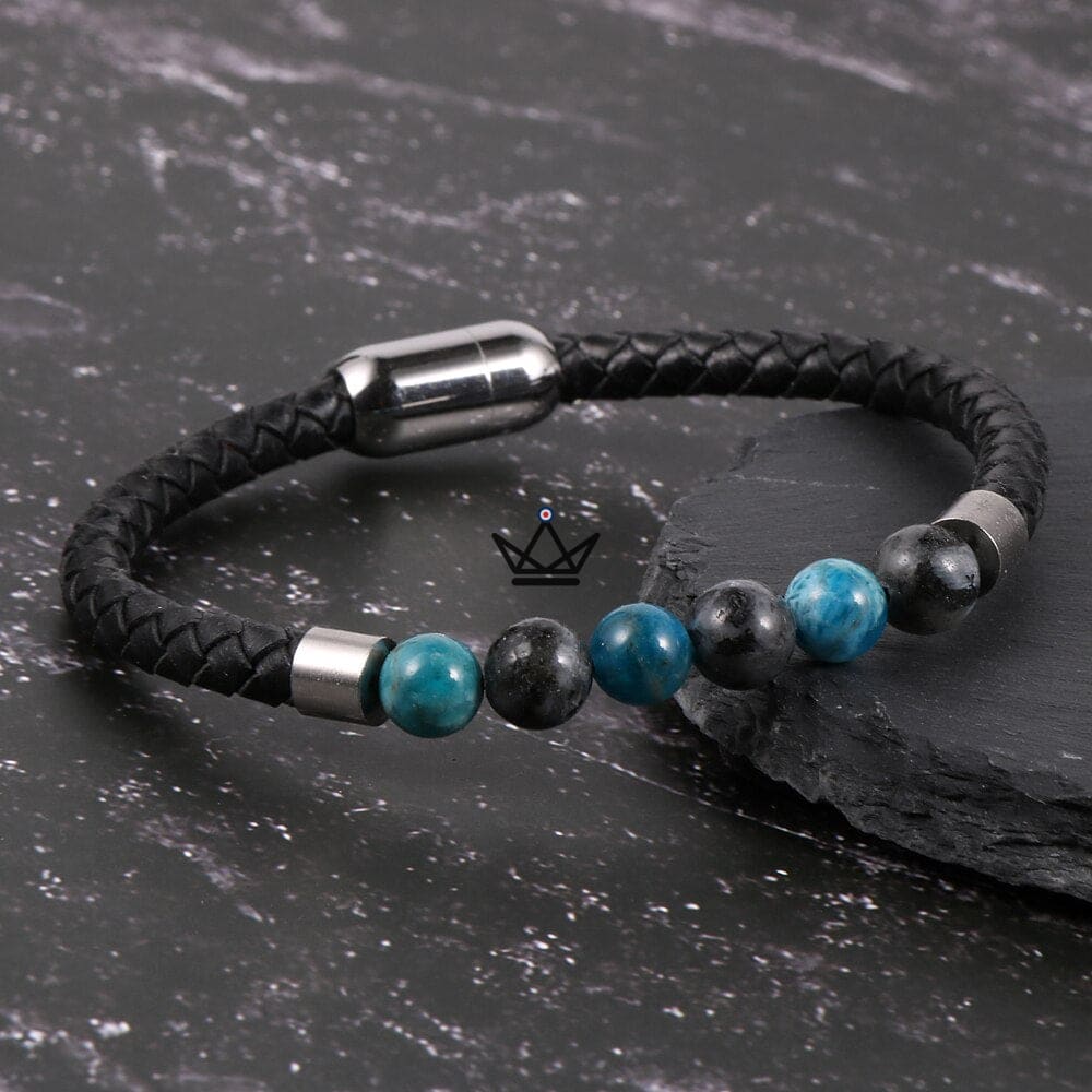 Lederperlenarmband – Geflochtenes Leder & Natursteine – 10 Steine – Ansicht 5