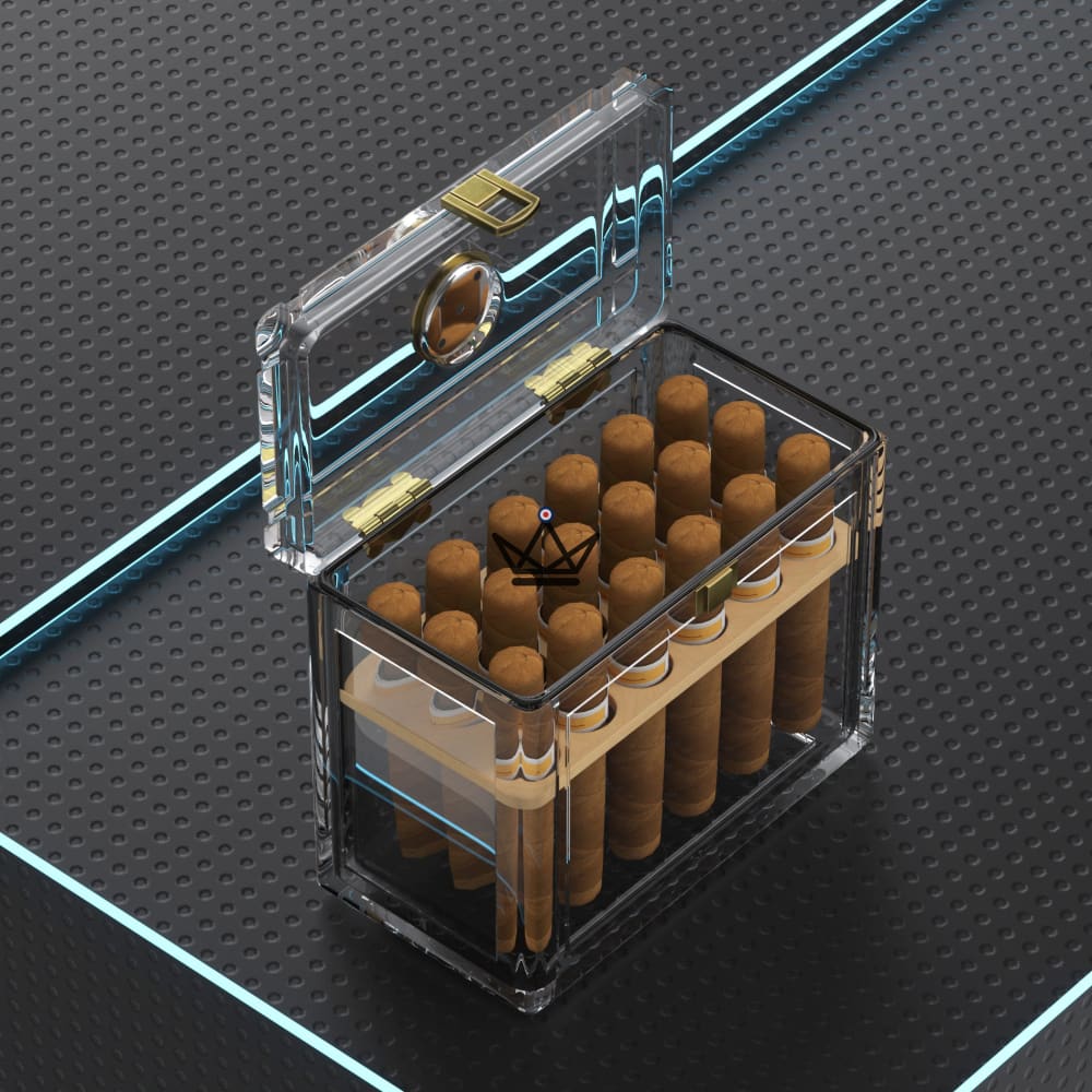 Humidor CRYSTAL VERTIGO: acrílico transparente, divisor de cedro extraíble, de 18 a 50 cigarros