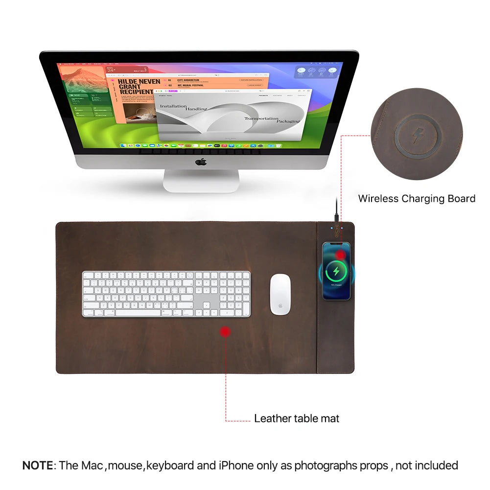 Customizable XXL leather mouse pad with wireless charger - Voyageur Livingstone — view 3