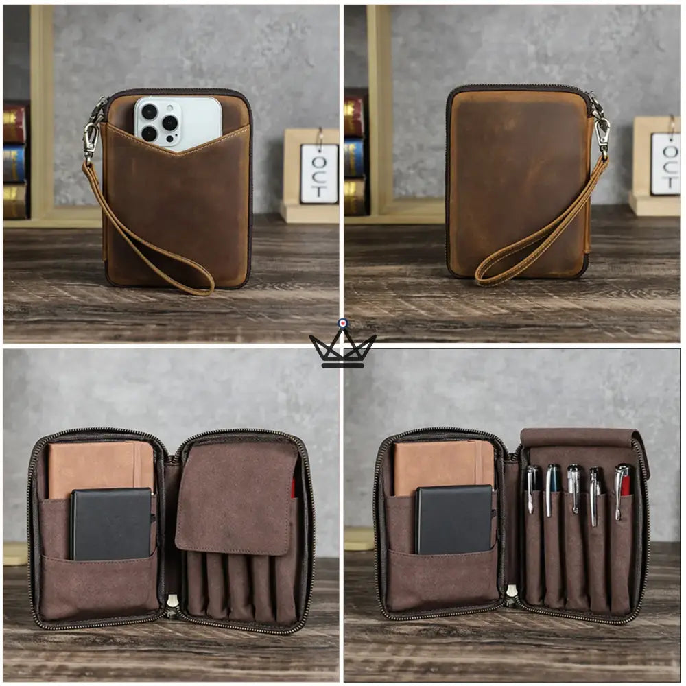 Leather Pocket Organizer - Customizable Pens & Notebooks - VOYAGEUR Plume — view 5