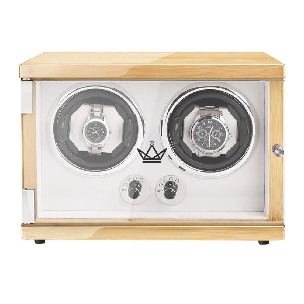 ÉLÉGANCE OAK Automatic Watch Winder — Oak Wood, White Leather, 1 or 2 Watches, 5 Modes — view 2