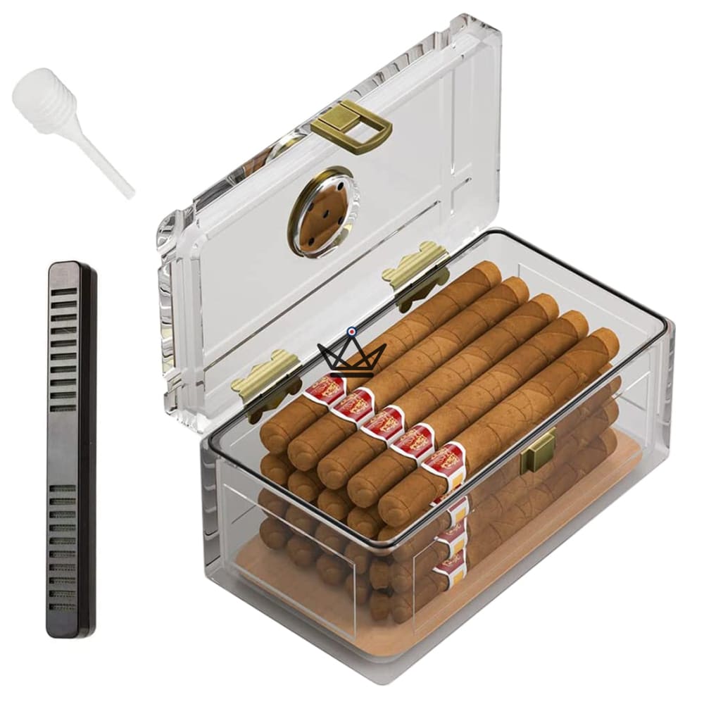 Humidor CRYSTAL WOOD — transparentes Acryl, Zedernholzblatt, luftdichter Verschluss, 20 Zigarren – Ansicht 2