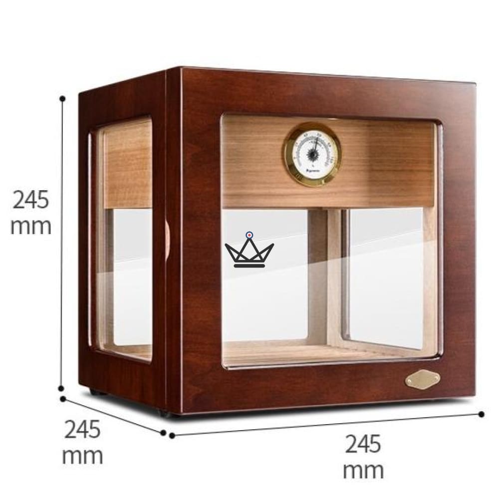 CRYSTAL CUBE Cigar Humidor — 5 glass sides, Spanish cedar, +100 cigars, 30-cigar drawer, front hygrometer — view 5