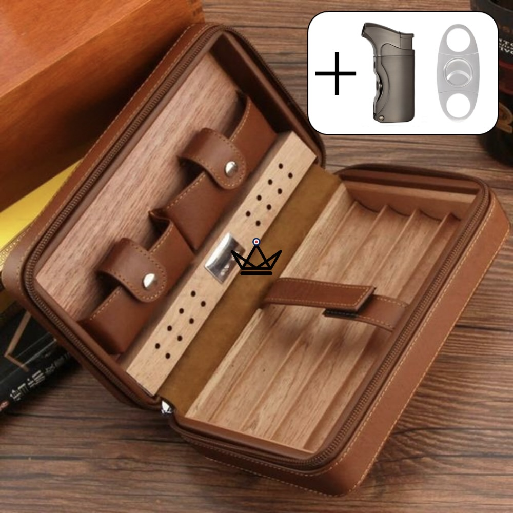Leather & Cedar Travel Humidor — 5 Cigars | Prime Style — Brown / Vargas Silver