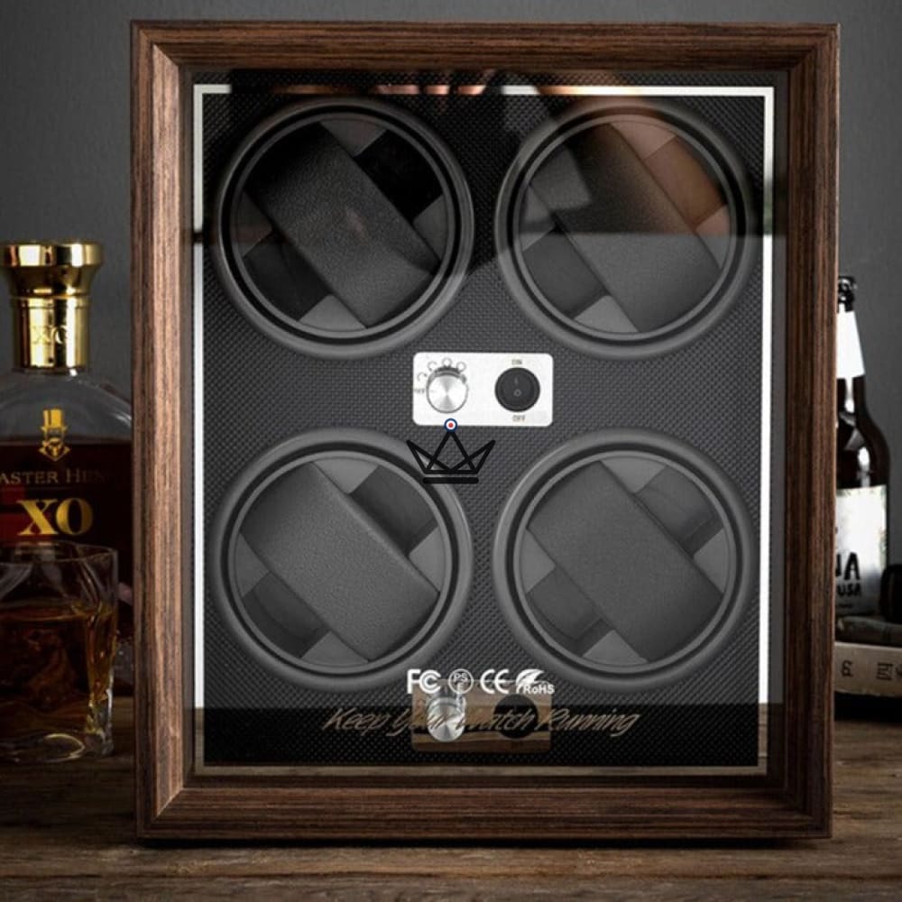 Big Woody's Automatic Watch Winder — 4 Watches, Wood, 5 Modes | Black & Red — Black