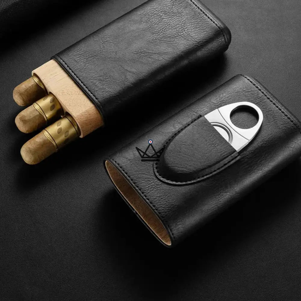 Estuche para cigarros de madera Mirlos: cuero y cedro español, 2 o 3 cigarros, cortador incluido