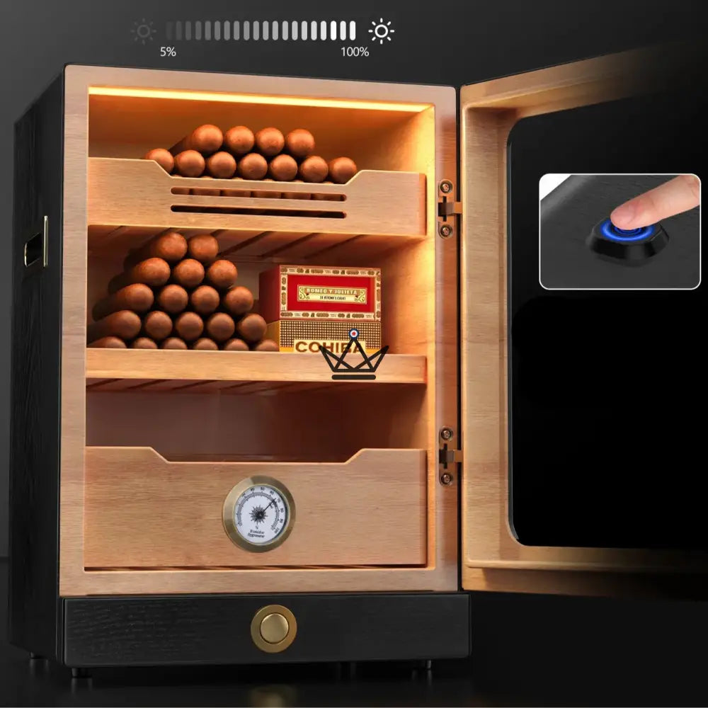 Titanis Lux Cigar Humidor — Spanish Cedar, LED Lighting, 150 Cigars, 3 Humidifiers, Walnut or Black Ebony — view 3