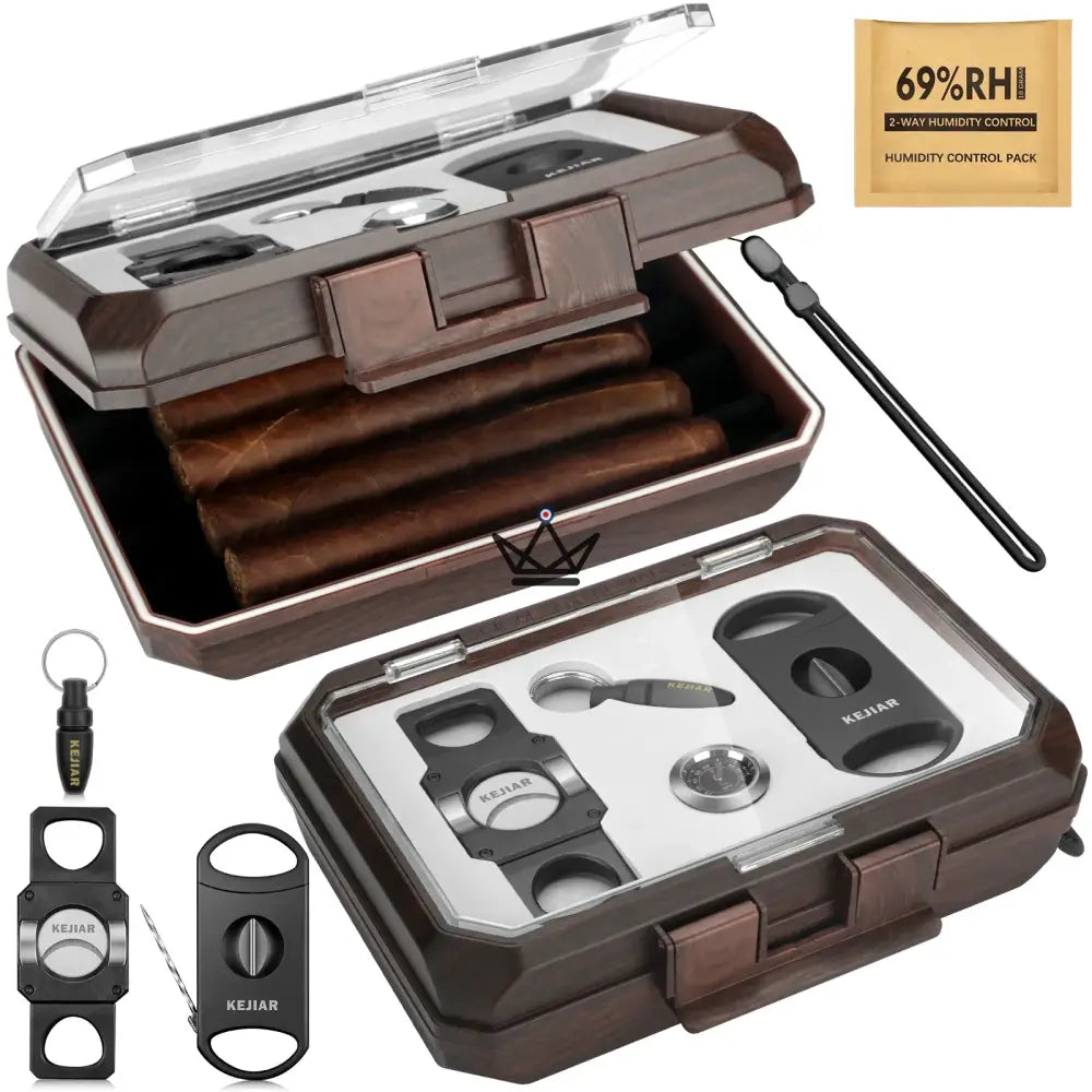New Origin Cigar Travel Humidor — portable mini humidor, hygrometer & 5 integrated accessories — Ebony Origin