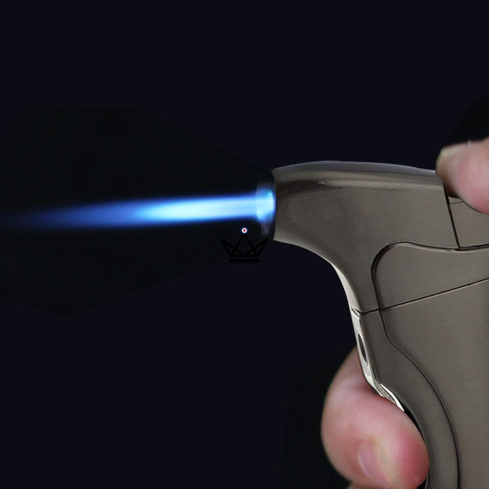 VARGAS Jet-Feuerzeug — integrierte Taschenlampe & Punsch, nachfüllbar | Gelb & Silber – Ansicht 4
